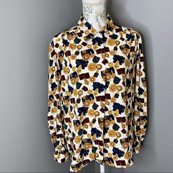 Vintage KORET Printed Graphic Medals Top Size 12 - Picture 1 of 4